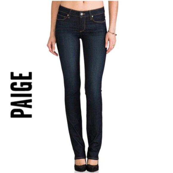 PAIGE Skyline Straight Dark Blue Wash Denim Jeans Size 30 Low rise Tall - Picture 1 of 14
